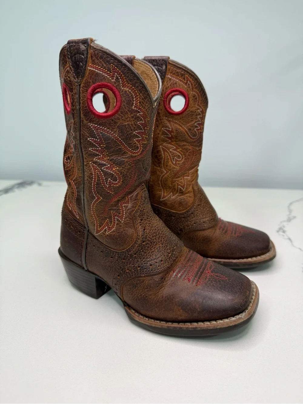Ariat Kids' Roughstock Western Boots Brown Wide Square Toe Size 9